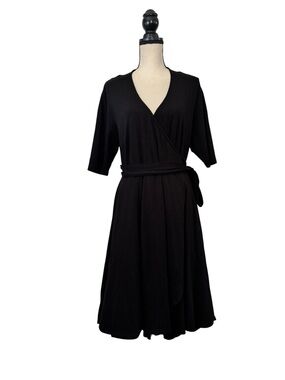 eshakti Black Wrap Dress with Tie Waist